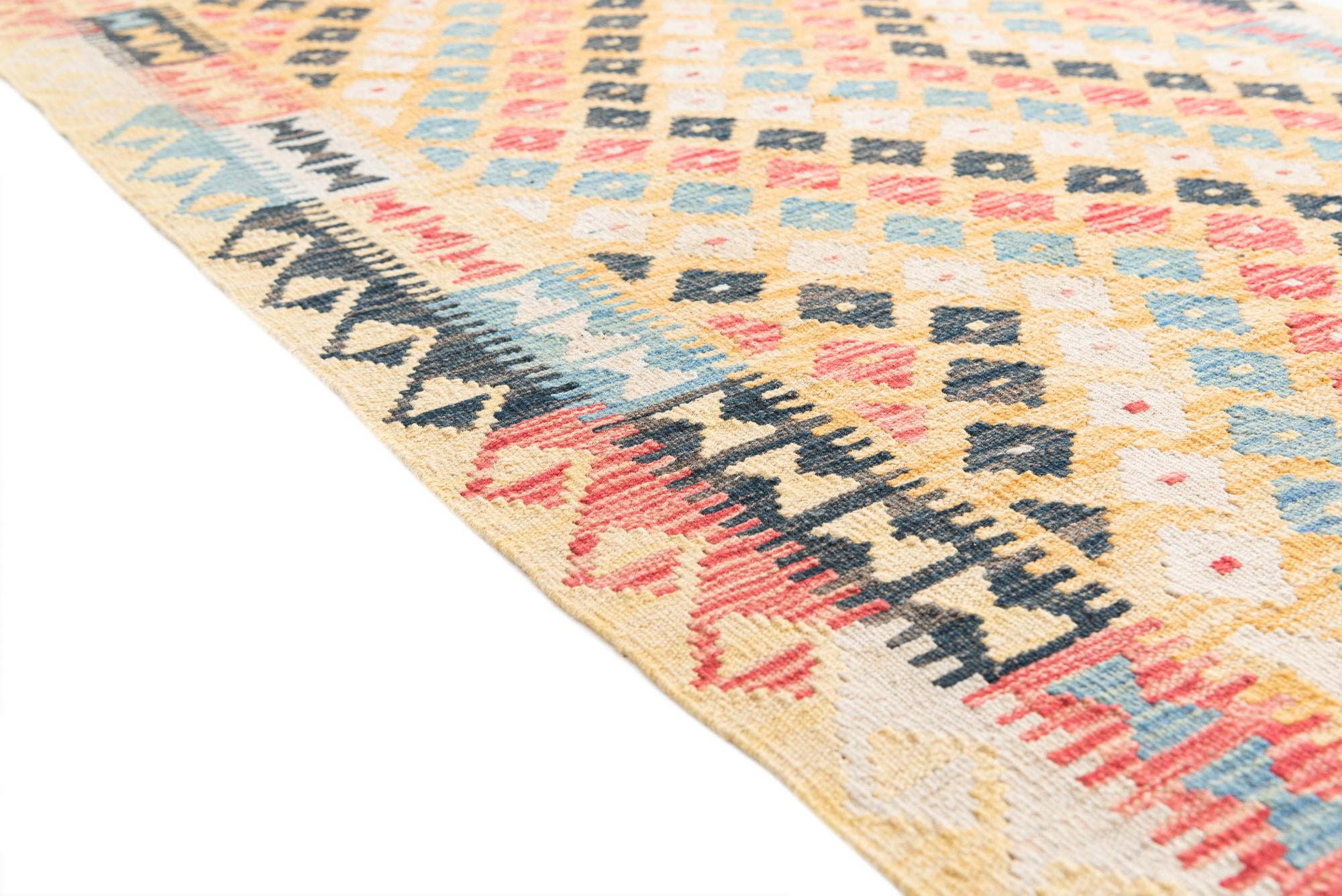 3' 5 x 6' 8 Hand Woven Kilim Maymana Wool Runner Rug