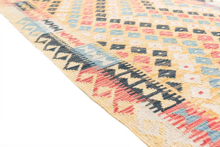 3' 5 x 6' 8 Hand Woven Kilim Maymana Wool Runner Rug