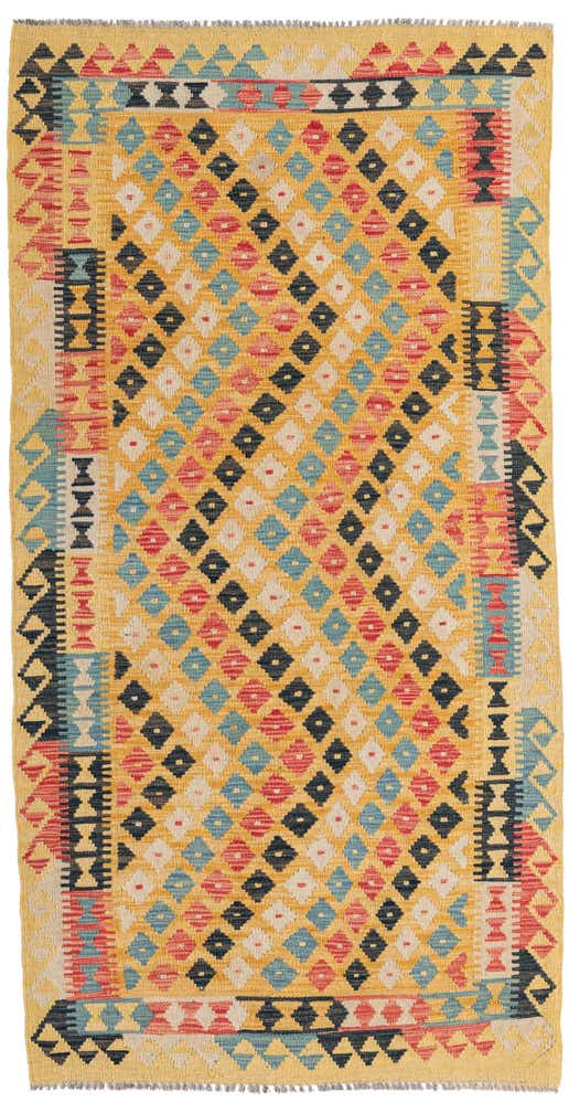 3' 5 x 6' 8 Hand Woven Kilim Maymana Wool Runner Rug