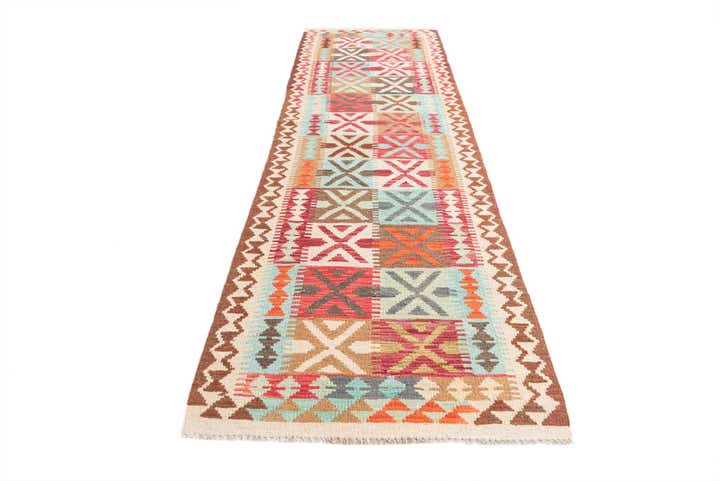 2' 8 x 9' 9 Hand Woven Kilim Maymana Wool Runner Rug