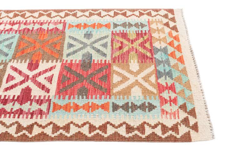 2' 8 x 9' 9 Hand Woven Kilim Maymana Wool Runner Rug
