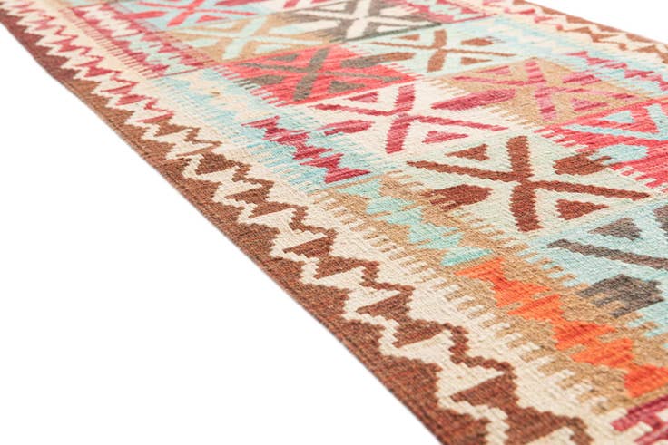 Detail image of 2' 8 x 9' 9 Hand Woven Kilim Maymana Wool Runner Rug