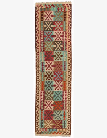 2' 8 x 9' 9 Hand Woven Kilim Maymana Wool Runner Rug