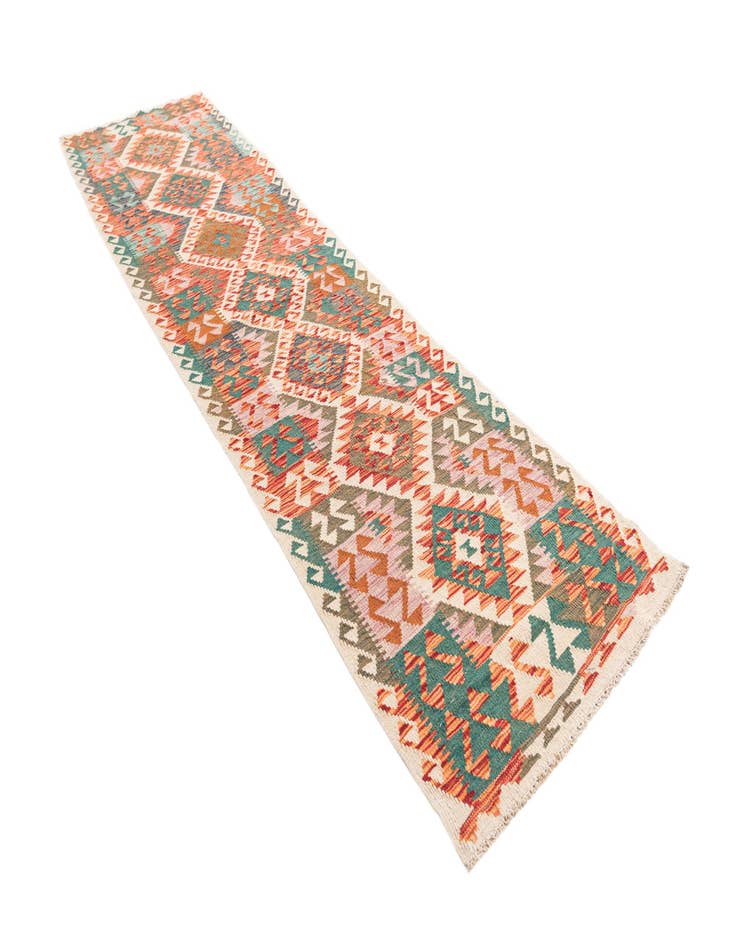 Detail image of 2' 8 x 10' 4  Hand Woven Kilim Maymana Wool Runner Rug