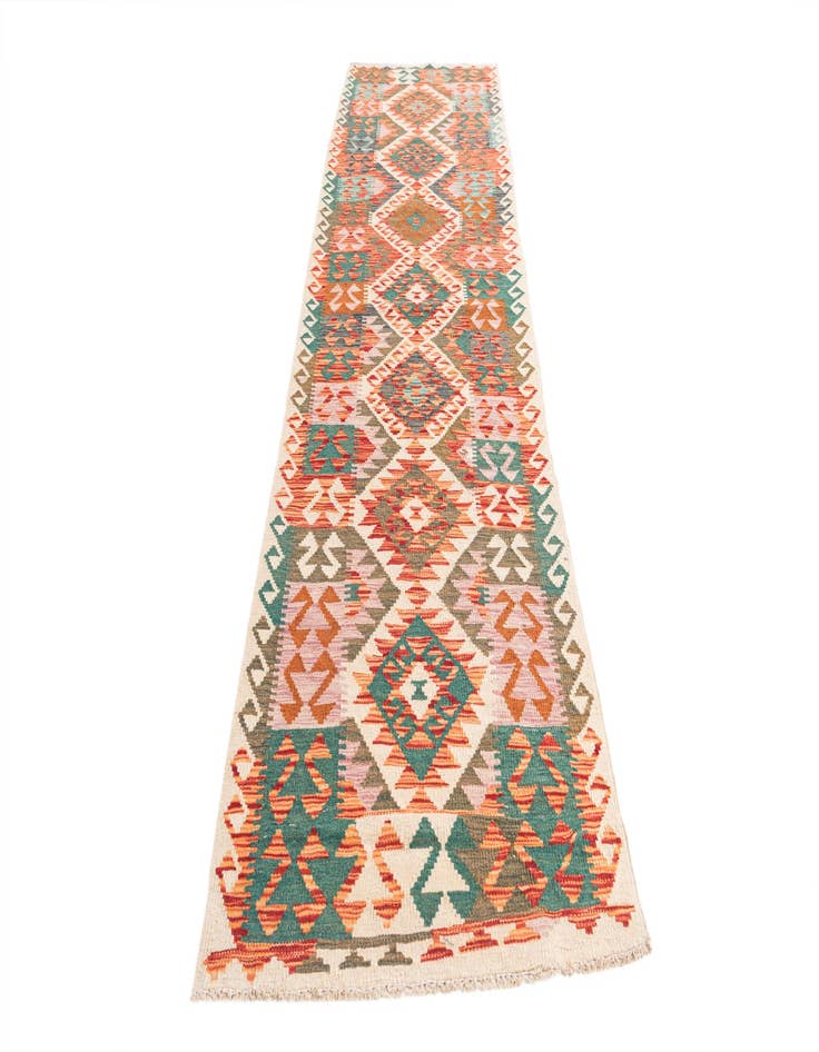 Detail image of 2' 8 x 10' 4  Hand Woven Kilim Maymana Wool Runner Rug