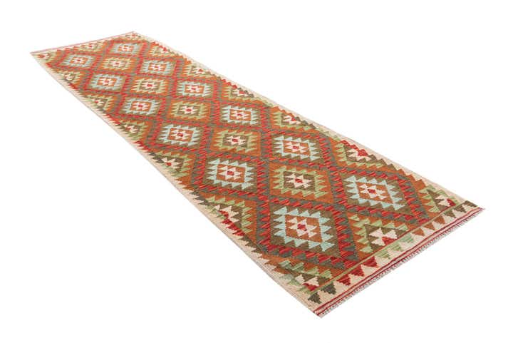 2' 8 x 9' 10 Hand Woven Kilim Maymana Wool Runner Rug