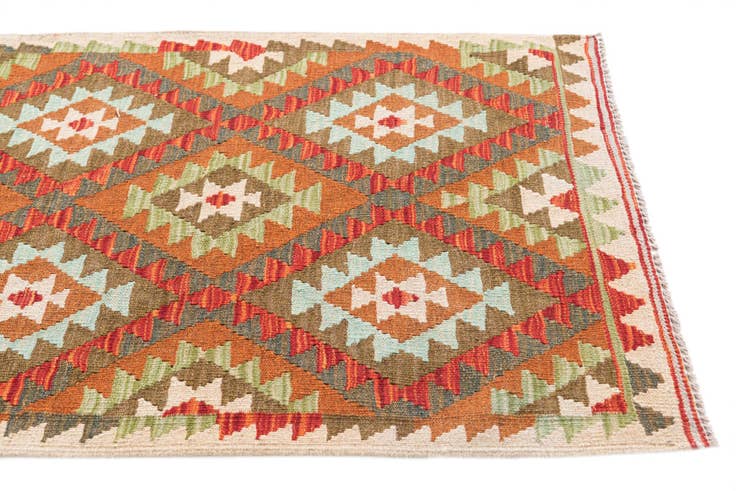 Detail image of 2' 8 x 9' 10 Hand Woven Kilim Maymana Wool Runner Rug