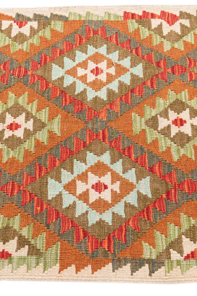 Detail image of 2' 8 x 9' 10 Hand Woven Kilim Maymana Wool Runner Rug