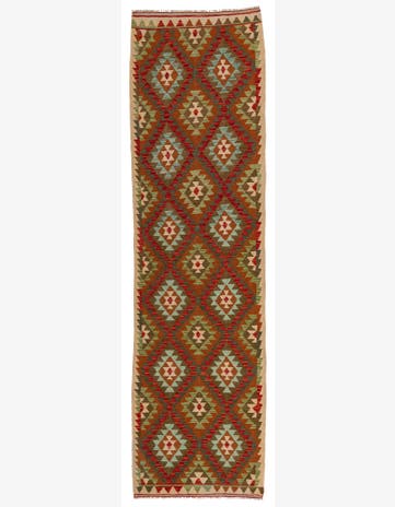 2' 8 x 9' 10 Hand Woven Kilim Maymana Wool Runner Rug