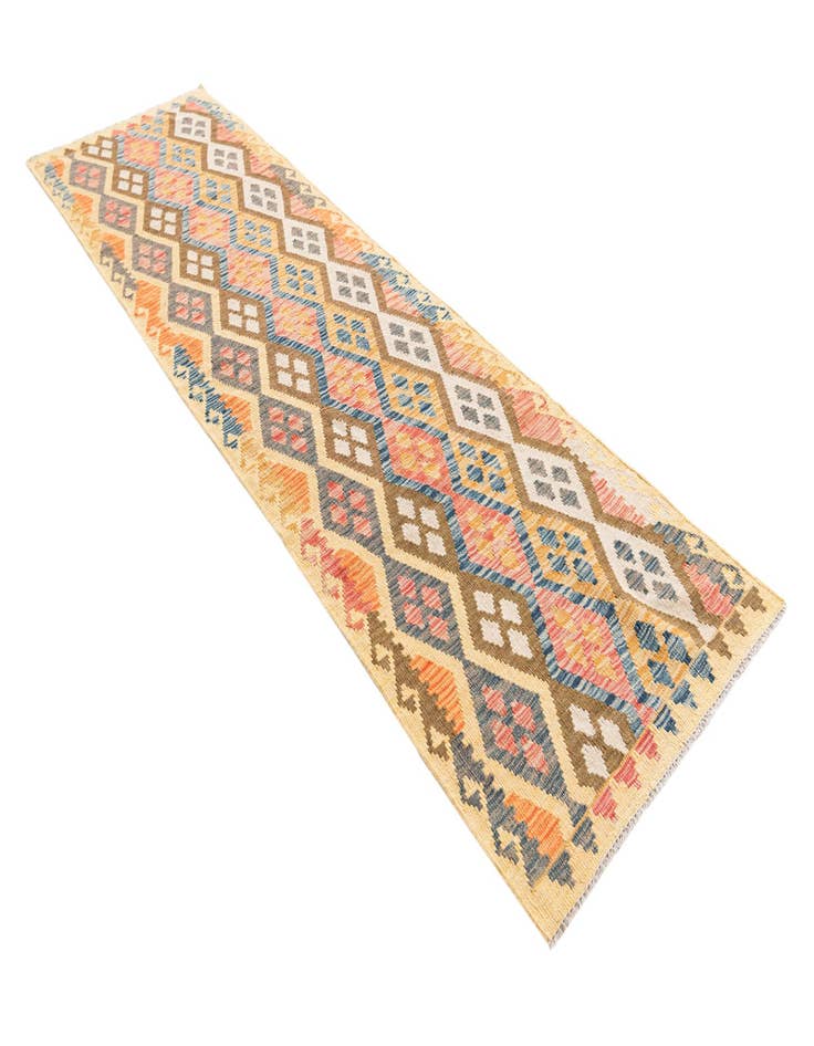 Detail image of 2' 9 x 9' 9  Hand Woven Kilim Maymana Wool Runner Rug