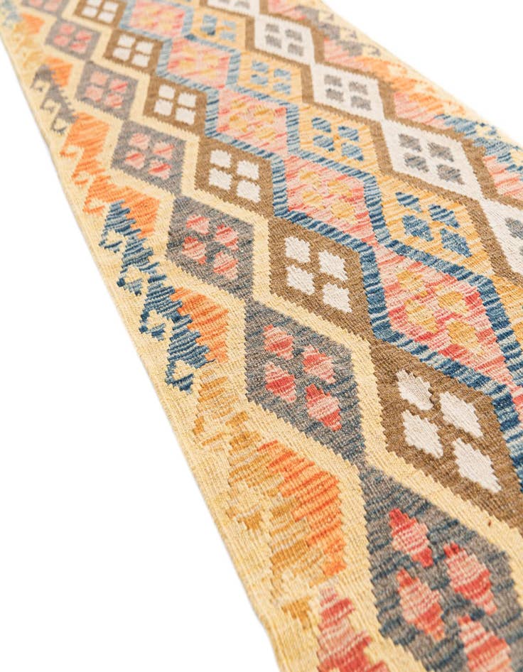 Detail image of 2' 9 x 9' 9  Hand Woven Kilim Maymana Wool Runner Rug