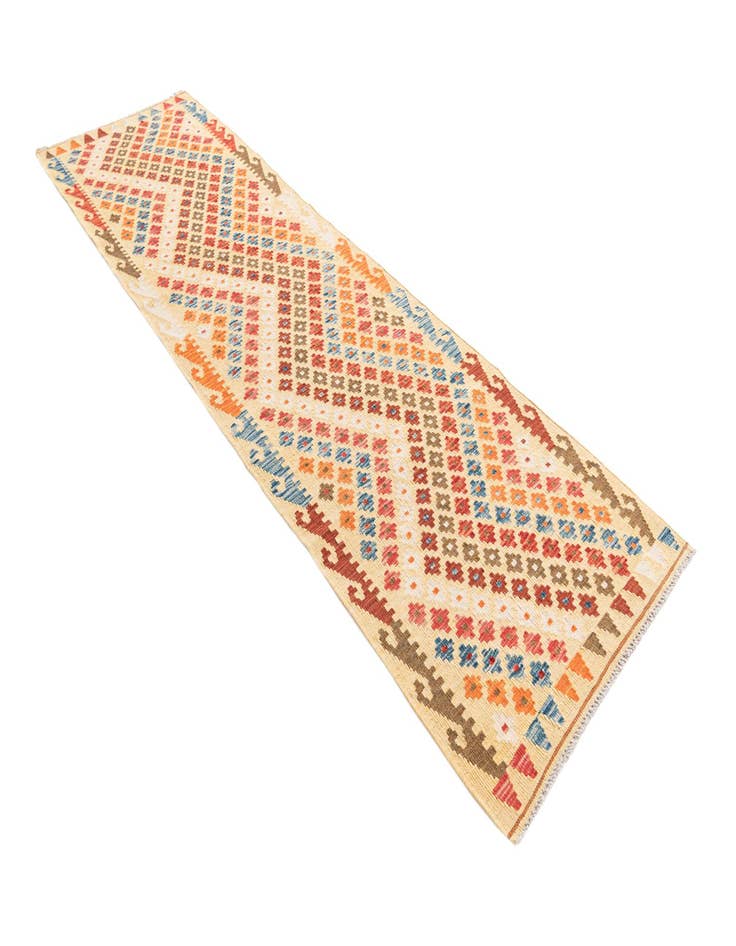 Detail image of 2' 8 x 9' 7  Hand Woven Kilim Maymana Wool Runner Rug