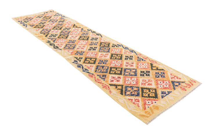 2' 7 x 9' 10 Hand Woven Kilim Maymana Wool Runner Rug