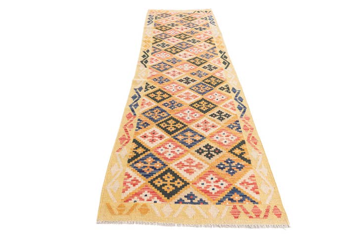 Detail image of 2' 7 x 9' 10 Hand Woven Kilim Maymana Wool Runner Rug