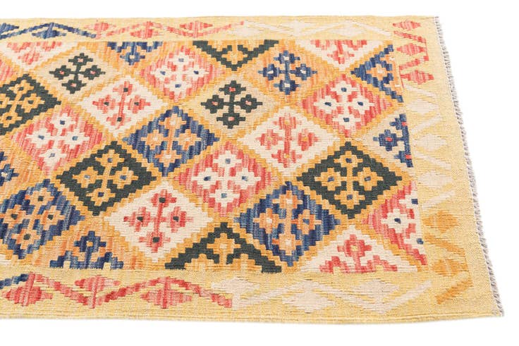 Detail image of 2' 7 x 9' 10 Hand Woven Kilim Maymana Wool Runner Rug