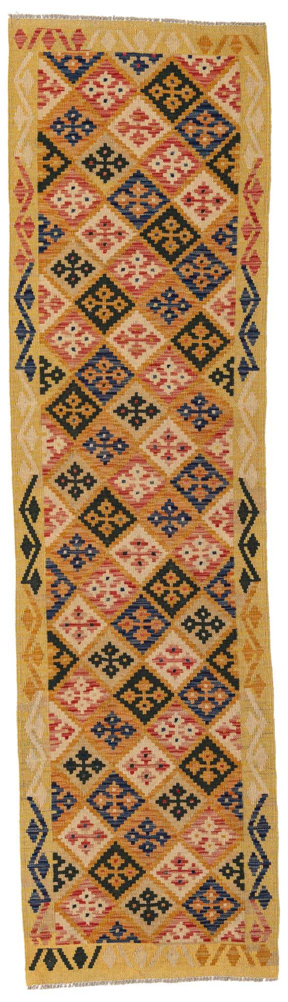 2' 7 x 9' 10 Hand Woven Kilim Maymana Wool Runner Rug