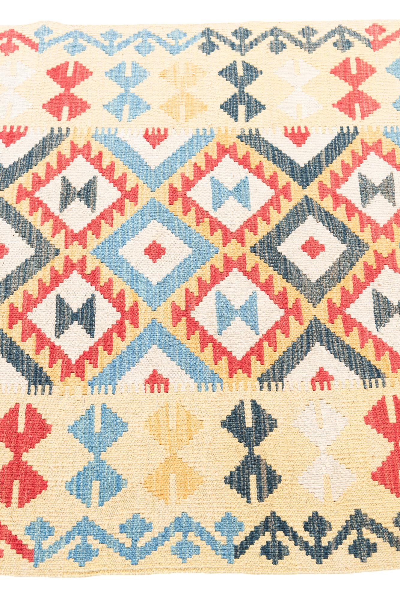 3' 5 x 6' 9 Hand Woven Kilim Maymana Wool Runner Rug