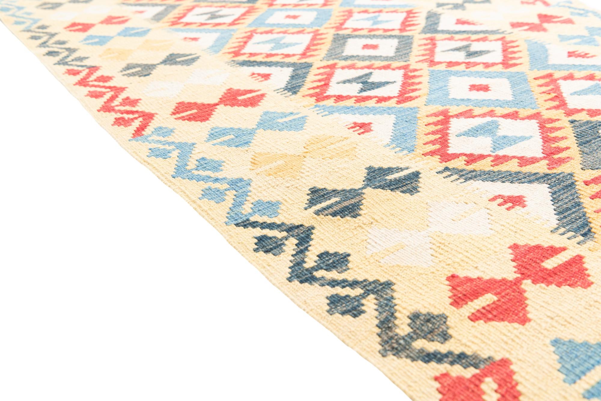 3' 5 x 6' 9 Hand Woven Kilim Maymana Wool Runner Rug