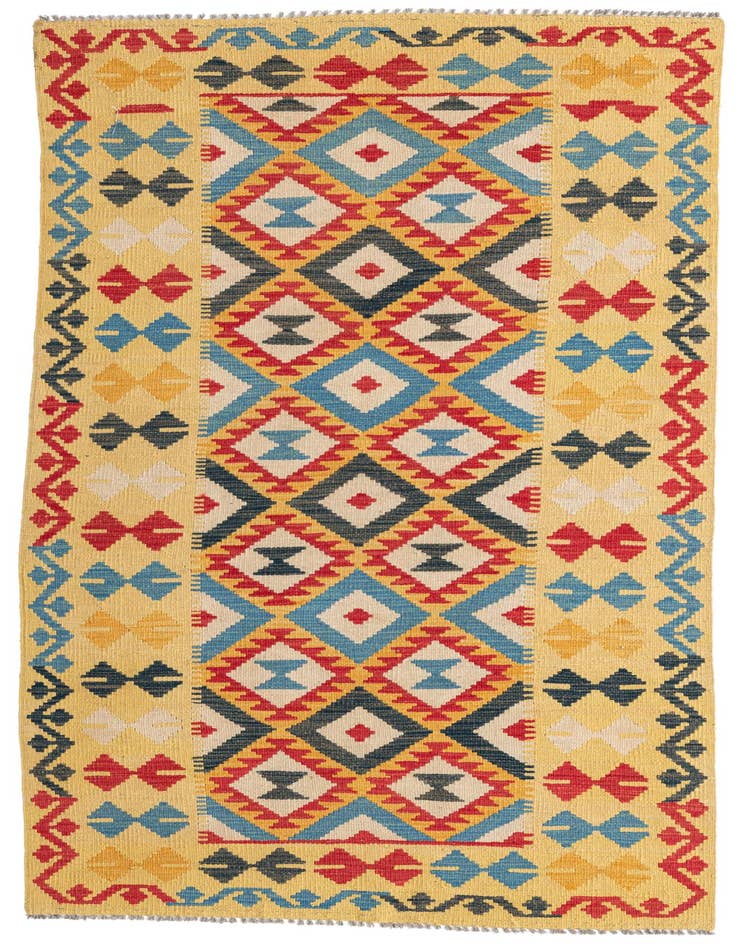 Detail image of 3' 5 x 6' 9 Hand Woven Kilim Maymana Wool Runner Rug