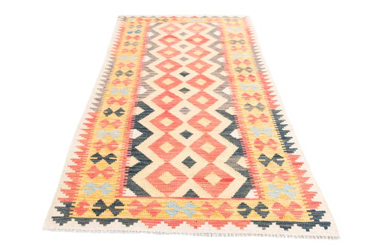Detail image of 3' 3 x 6' 6 Hand Woven Kilim Maymana Wool Runner Rug