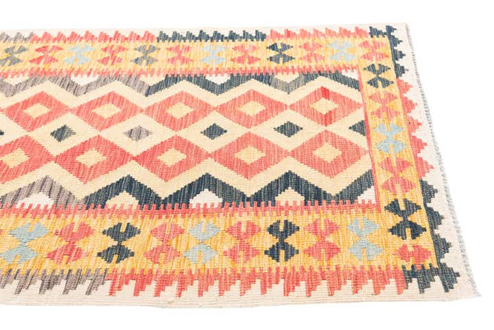 3' 3 x 6' 6 Hand Woven Kilim Maymana Wool Runner Rug