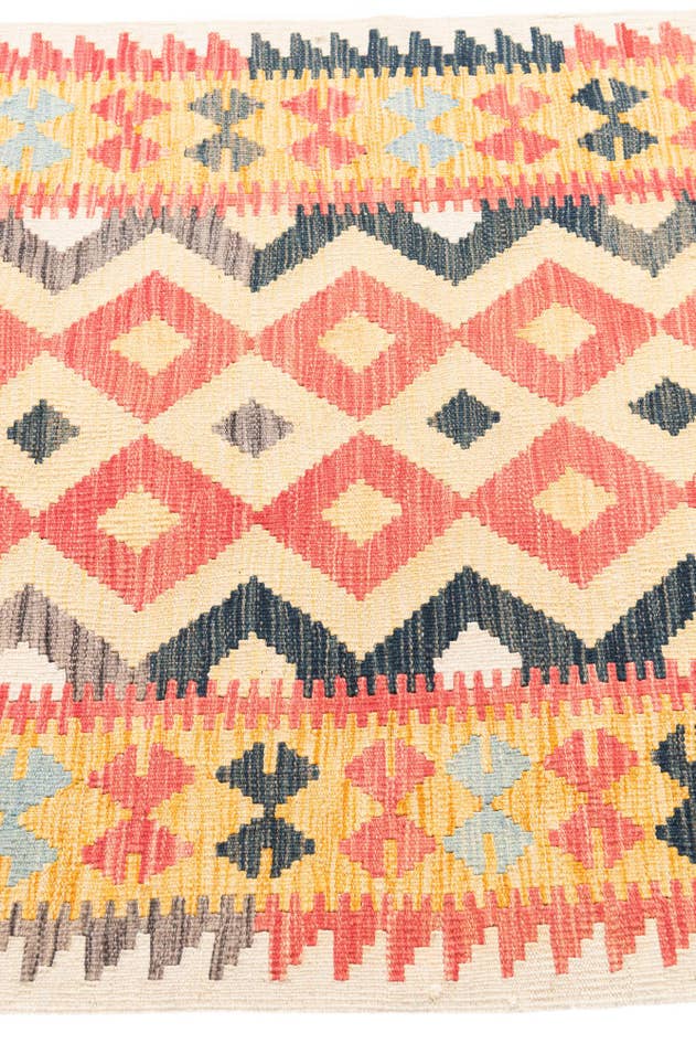 Detail image of 3' 3 x 6' 6 Hand Woven Kilim Maymana Wool Runner Rug