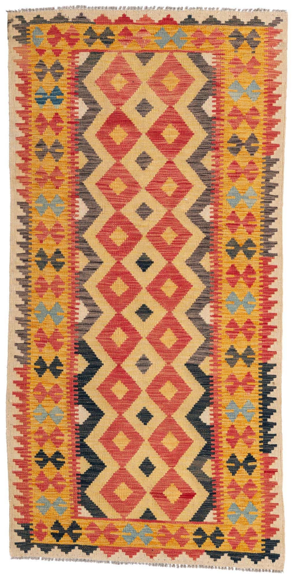 3' 3 x 6' 6 Hand Woven Kilim Maymana Wool Runner Rug
