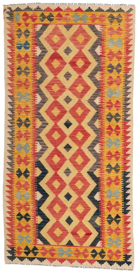 Detail image of 3' 3 x 6' 6 Hand Woven Kilim Maymana Wool Runner Rug