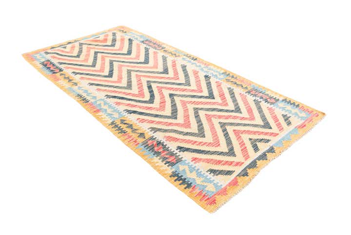 3' 4 x 6' 8 Hand Woven Kilim Maymana Wool Runner Rug