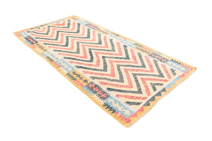 Detail image of 3' 4 x 6' 8 Hand Woven Kilim Maymana Wool Runner Rug
