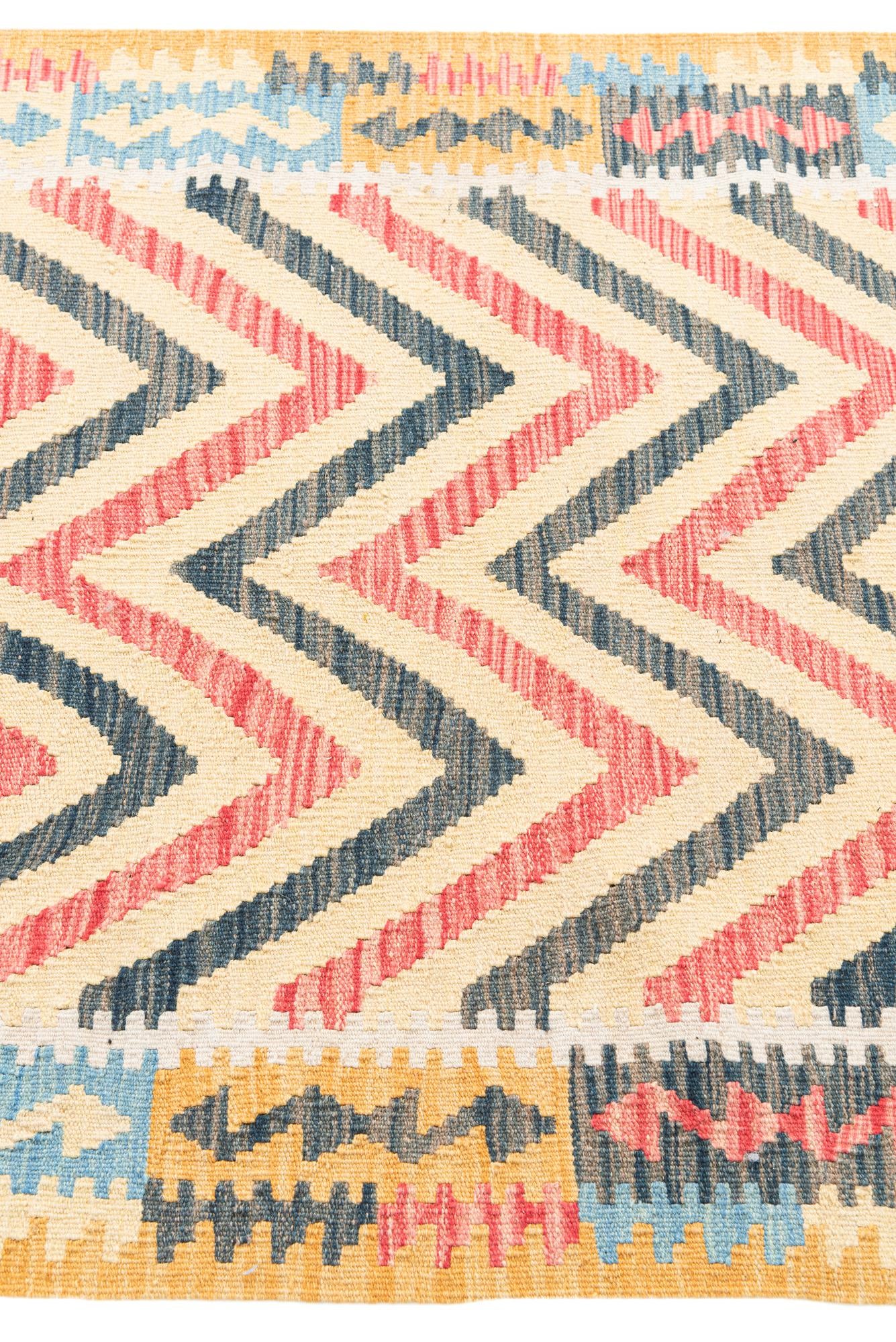 3' 4 x 6' 8 Hand Woven Kilim Maymana Wool Runner Rug