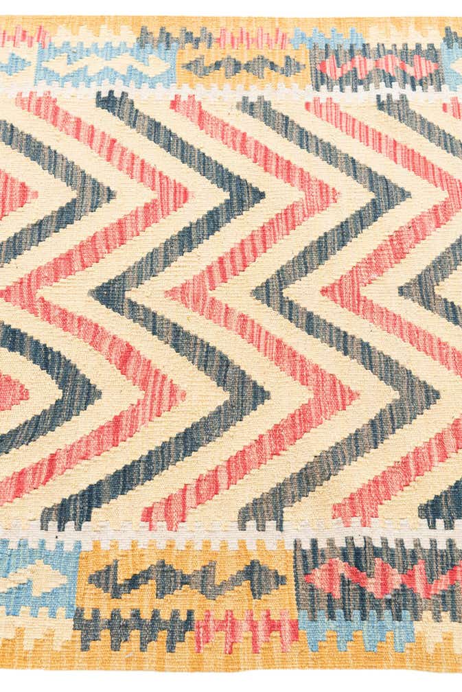 3' 4 x 6' 8 Hand Woven Kilim Maymana Wool Runner Rug