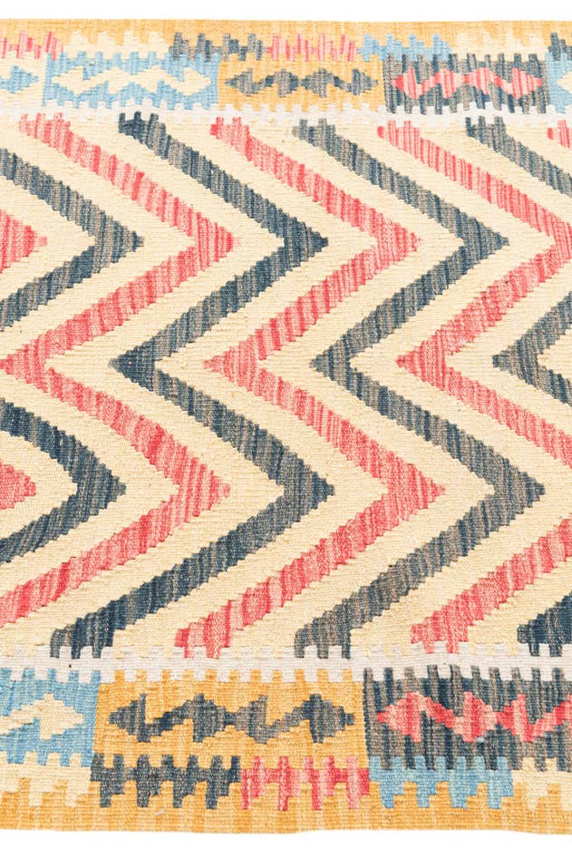Detail image of 3' 4 x 6' 8 Hand Woven Kilim Maymana Wool Runner Rug