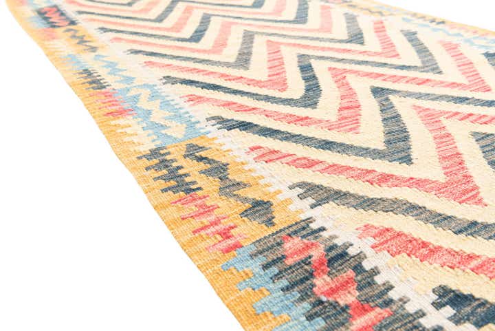 3' 4 x 6' 8 Hand Woven Kilim Maymana Wool Runner Rug