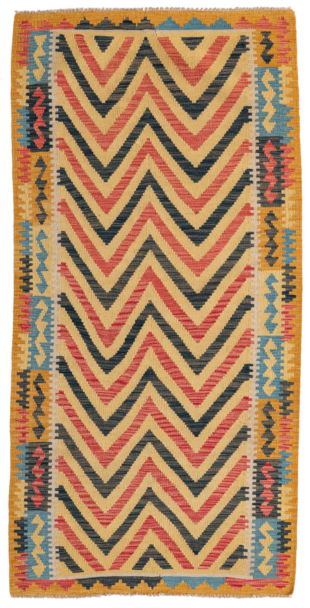 3' 4 x 6' 8 Hand Woven Kilim Maymana Wool Runner Rug