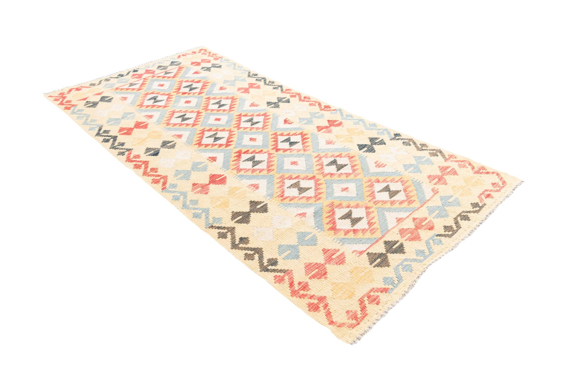 3' 3 x 6' 8 Hand Woven Kilim Maymana Wool Runner Rug