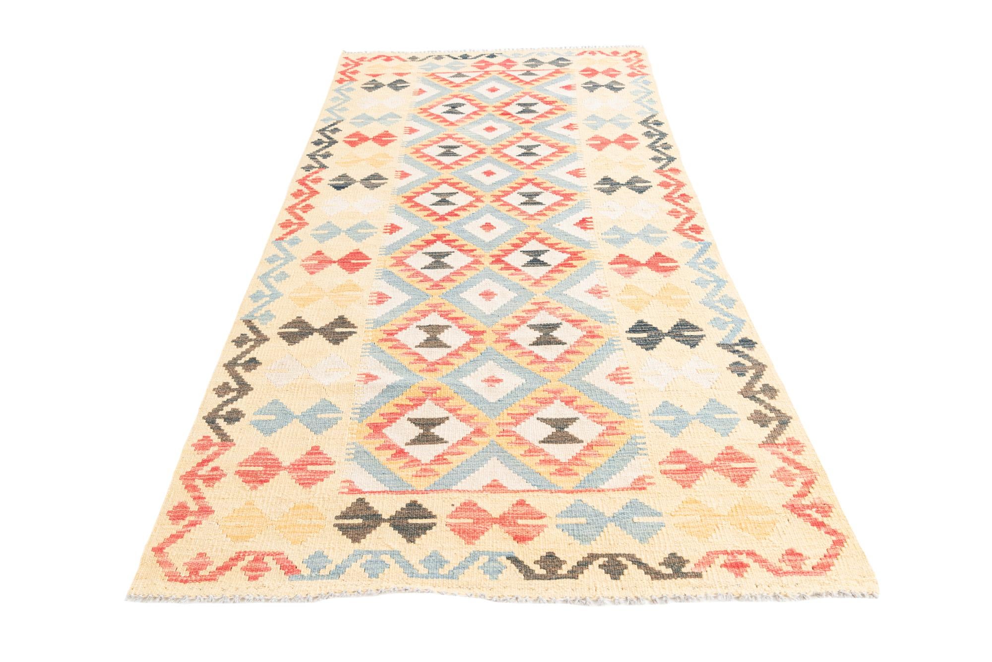 3' 3 x 6' 8 Hand Woven Kilim Maymana Wool Runner Rug