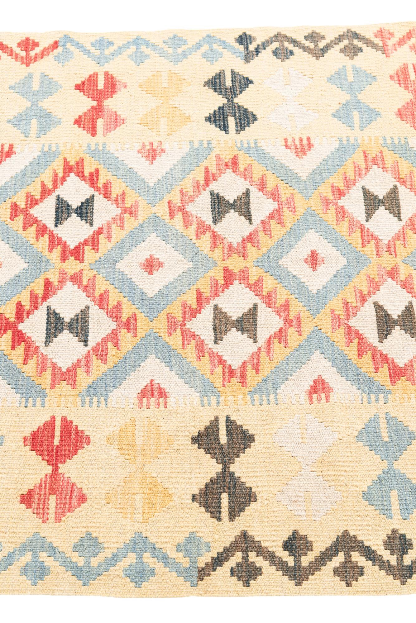 3' 3 x 6' 8 Hand Woven Kilim Maymana Wool Runner Rug