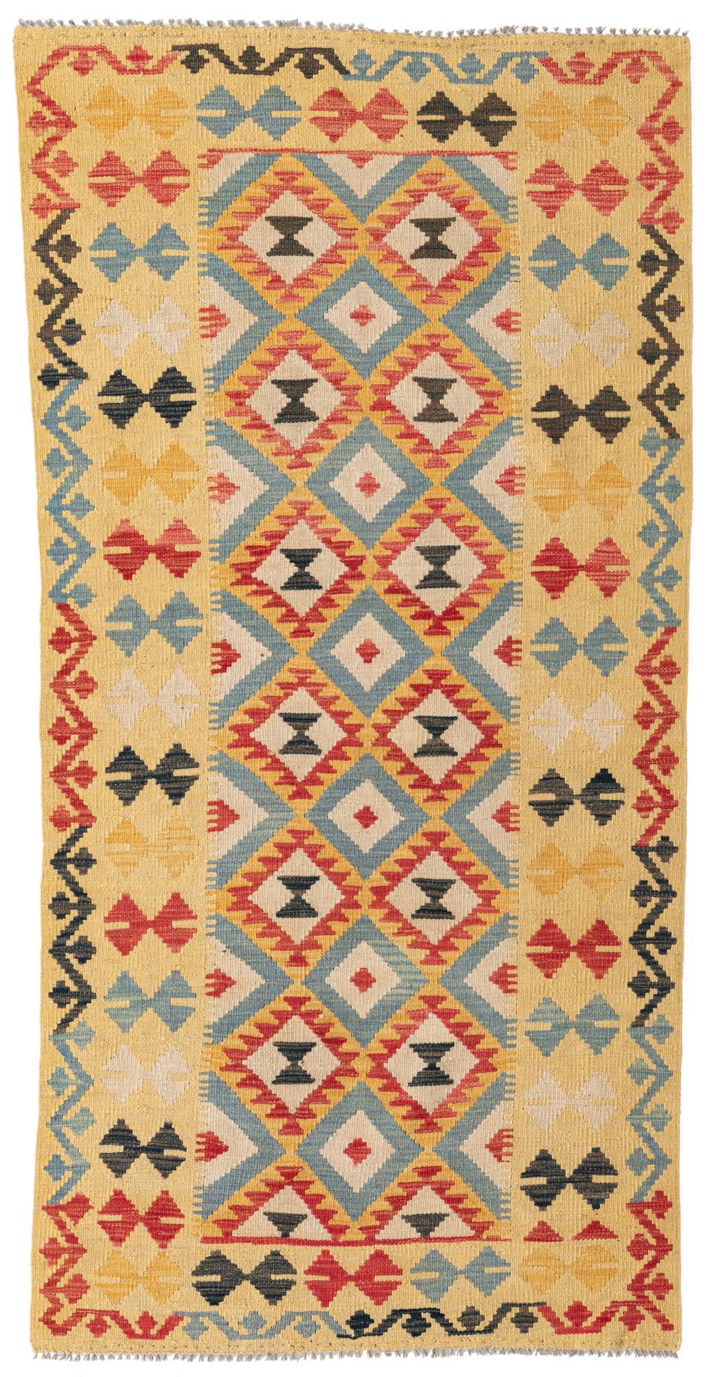 3' 3 x 6' 8 Hand Woven Kilim Maymana Wool Runner Rug