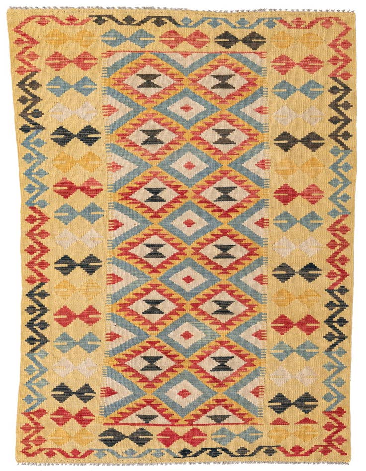 Detail image of 3' 3 x 6' 8 Hand Woven Kilim Maymana Wool Runner Rug