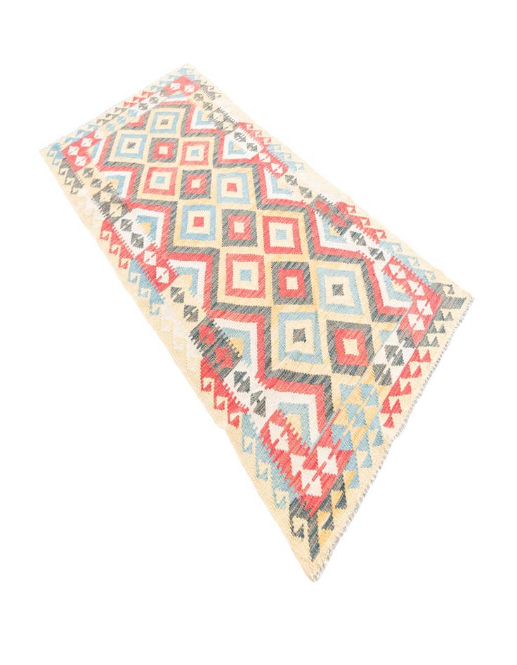 Detail image of 3' 4 x 6' 7  Hand Woven Kilim Maymana Wool Runner Rug