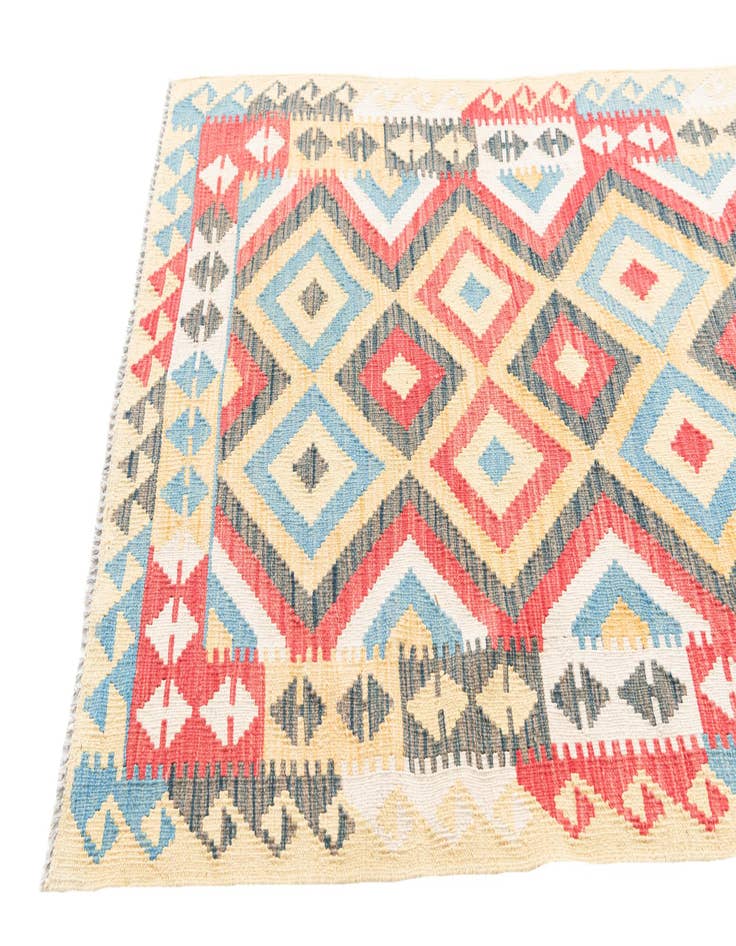 Detail image of 3' 4 x 6' 7  Hand Woven Kilim Maymana Wool Runner Rug
