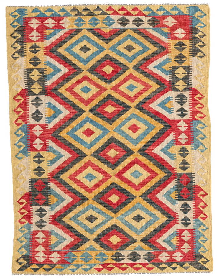 Detail image of 3' 4 x 6' 7 Hand Woven Kilim Maymana Wool Runner Rug