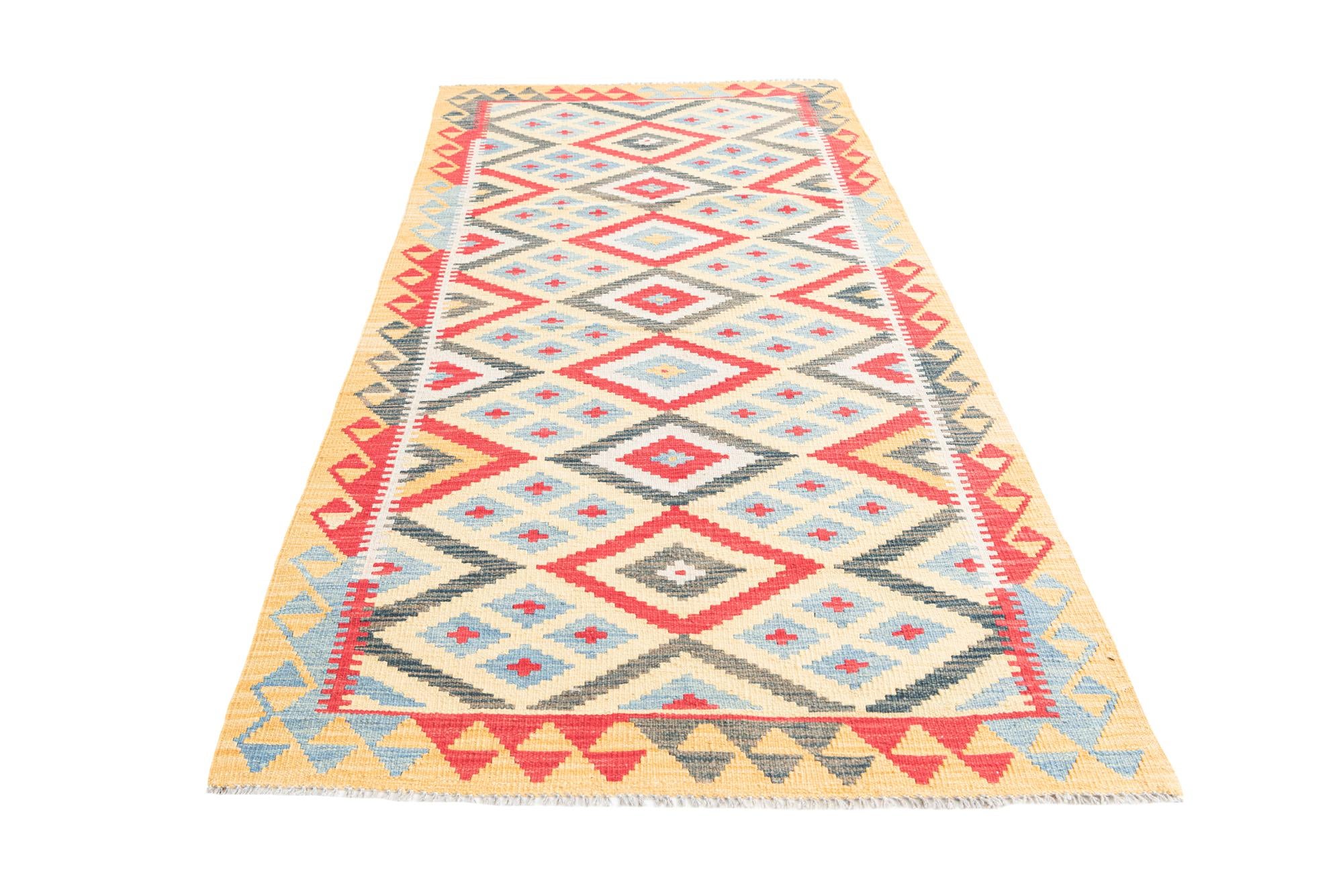 3' 5 x 6' 9 Hand Woven Kilim Maymana Wool Runner Rug