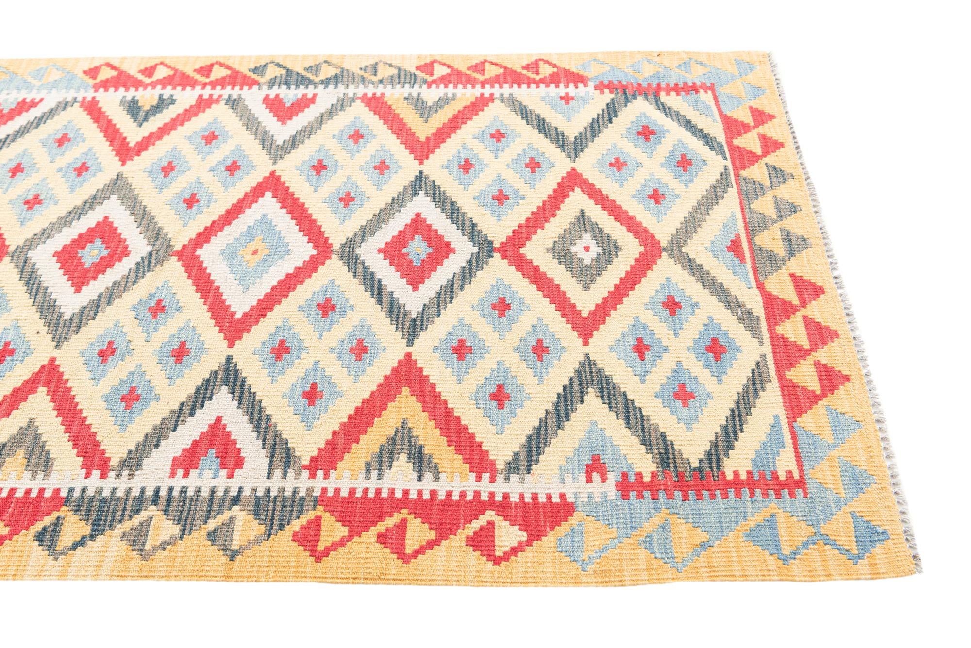 3' 5 x 6' 9 Hand Woven Kilim Maymana Wool Runner Rug