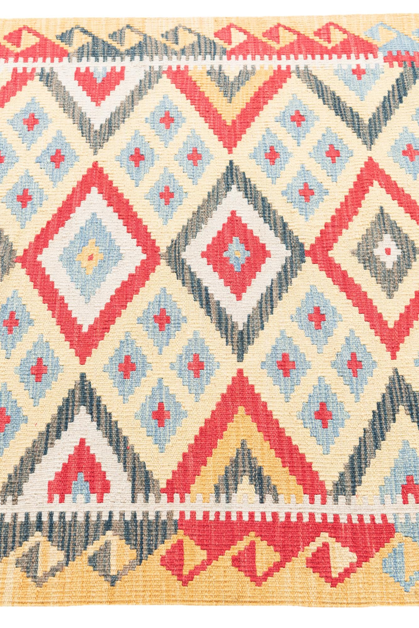 3' 5 x 6' 9 Hand Woven Kilim Maymana Wool Runner Rug
