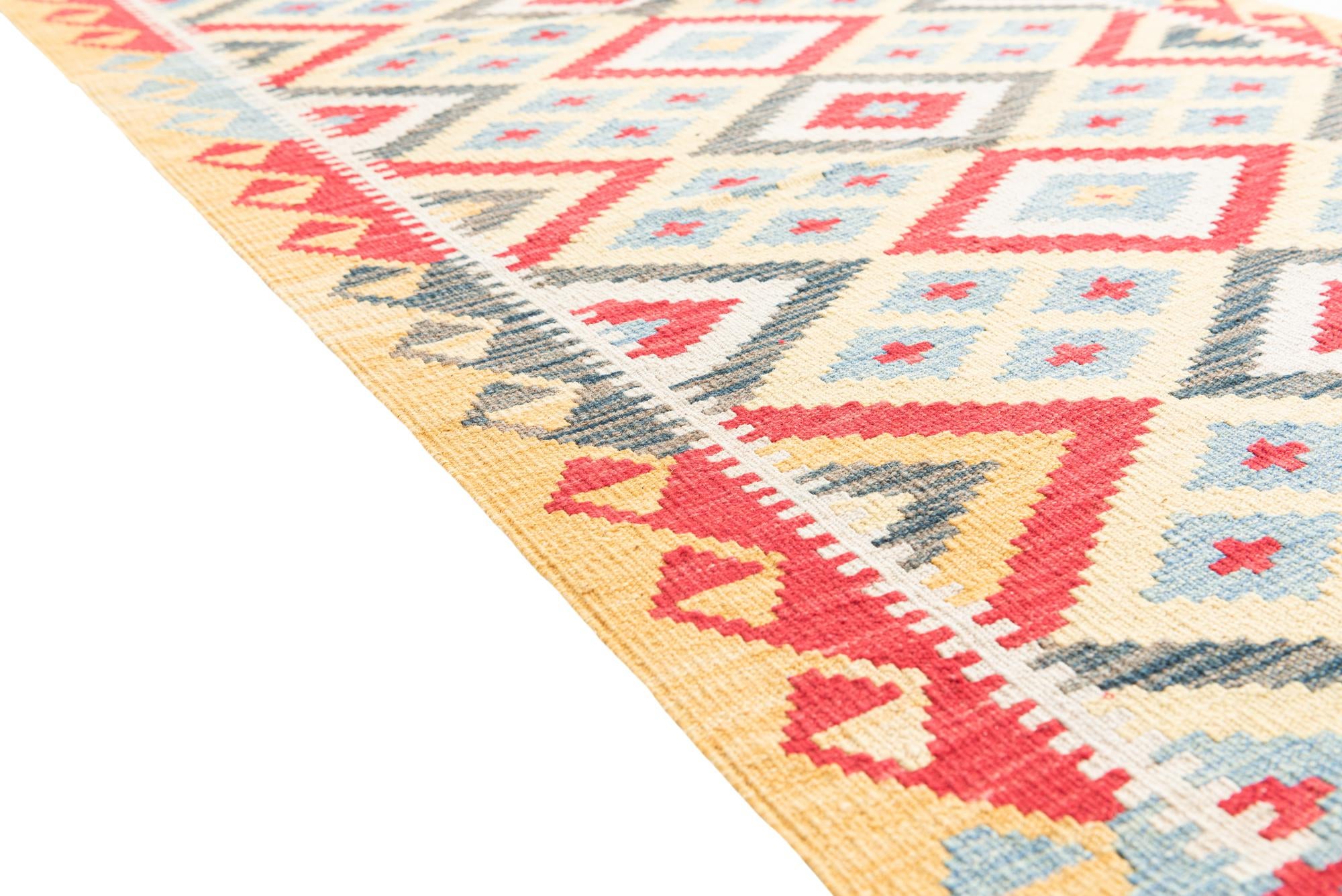 3' 5 x 6' 9 Hand Woven Kilim Maymana Wool Runner Rug