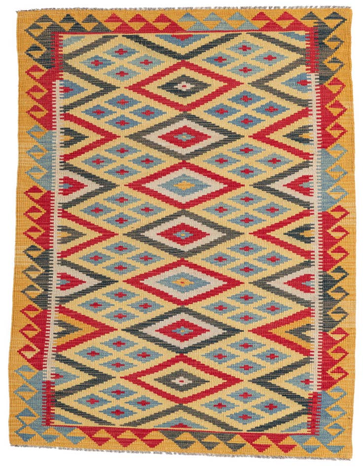 Detail image of 3' 5 x 6' 9 Hand Woven Kilim Maymana Wool Runner Rug