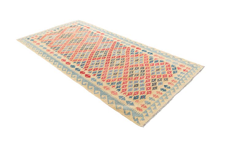 Detail image of 3' 5 x 6' 10 Hand Woven Kilim Maymana Wool Runner Rug