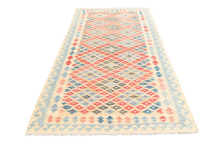 Detail image of 3' 5 x 6' 10 Hand Woven Kilim Maymana Wool Runner Rug